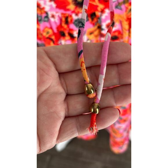 Sundae Muse Floral Halter Cut Out Back Midi Dress Pink Orange Womens Size 12 - Picture 6 of 10